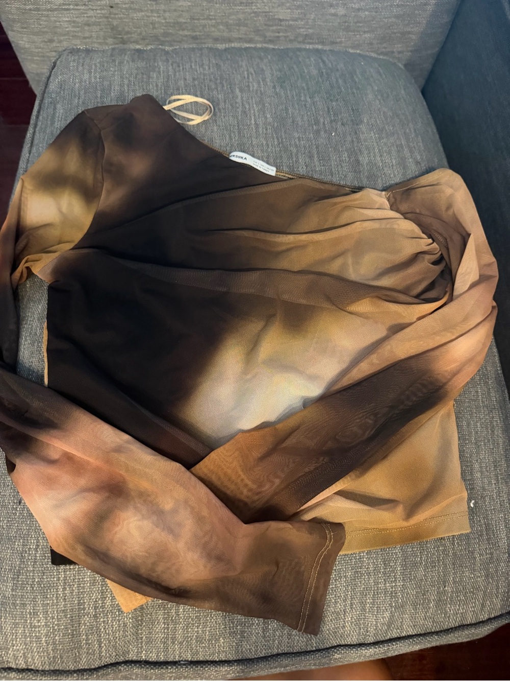 Bershka Brown Ombre Sheer Long-Sleeve Blouse